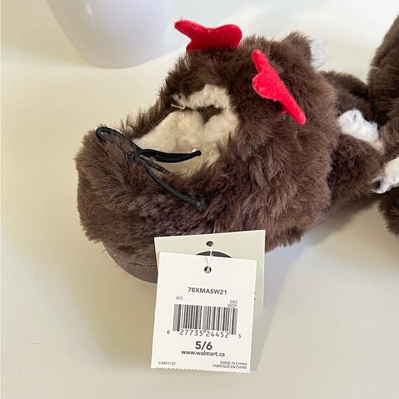 Toddler Festive Reindeer Slippers ~ Plush w/ Hook & Loop Closure ~ SZ 5 - Picture 8 of 10